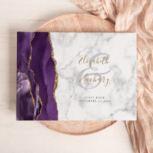Libro De Visitas Mármol dorado moderno con un ápice morado