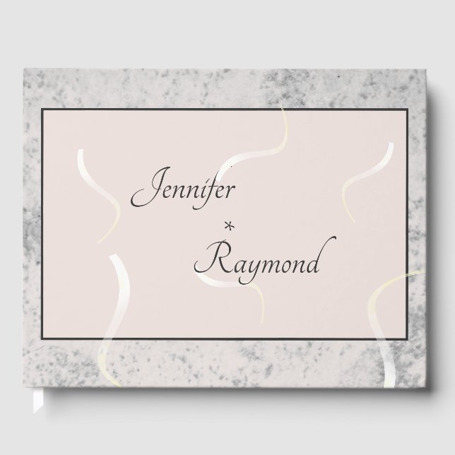 Libro De Visitas Mármol gris y melocotón monogramado (Anverso)