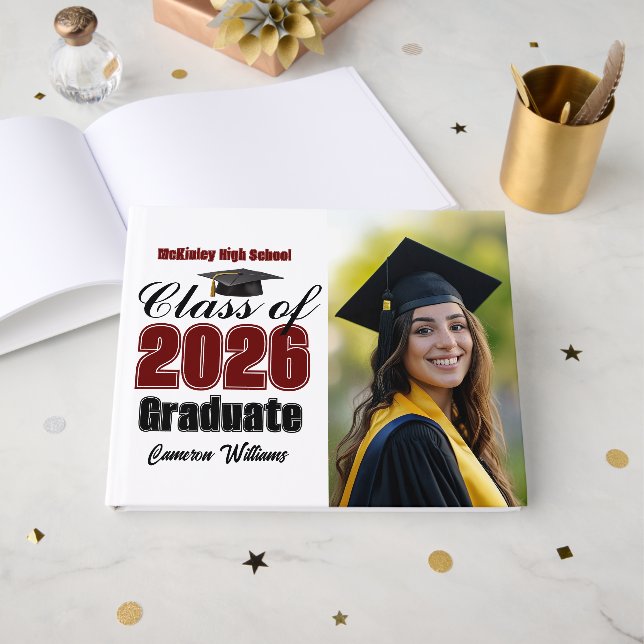 Libro De Visitas Maroon Class of 2026 Graduation Photo (Anverso Abierto)