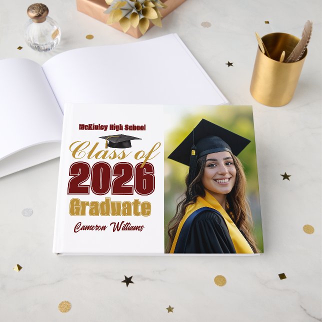 Libro De Visitas Maroon Gold Class of 2026 Graduation Photo (Anverso Abierto)