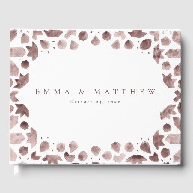 Libro De Visitas Marrón Boho Watercolor Mediterráneo Tile (Anverso)