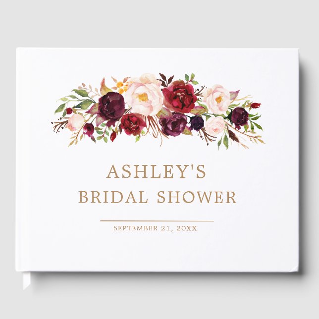 Libro De Visitas Marsala Floral Otoño Bridal Shower Guest Book (Anverso)