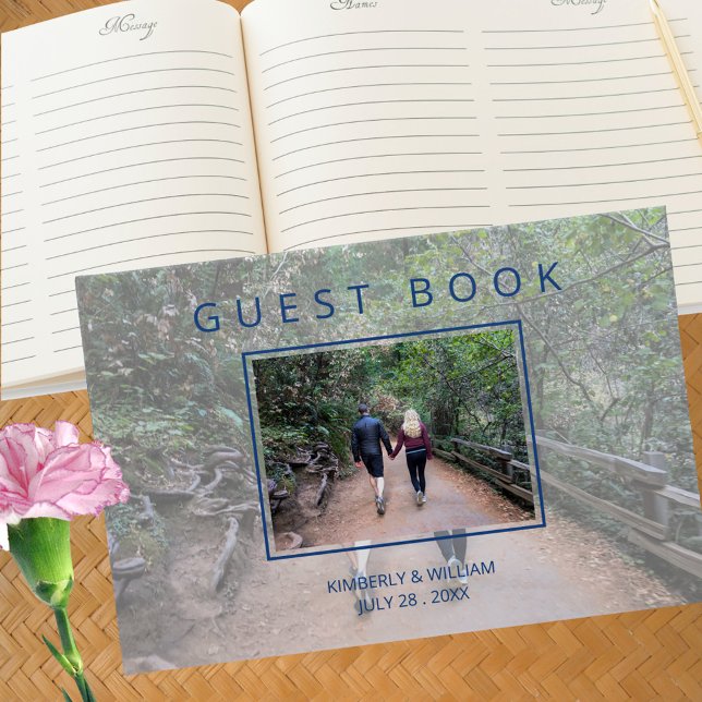 Libro De Visitas Marseille Bleu Engagement Foto Boda de Moda (Marseille Bleu Modern Wedding Guest Book Personalized With Your Photo)
