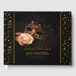 Libro De Visitas Mascarada elegante y rosa blanco