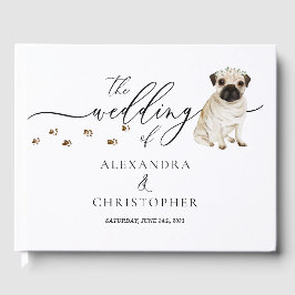 Libro De Visitas Mascota cachorro Pug Caligrafía de Boda