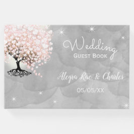 Libro De Visitas Mason Jar Árbol de hojas rosadas del corazón sobre