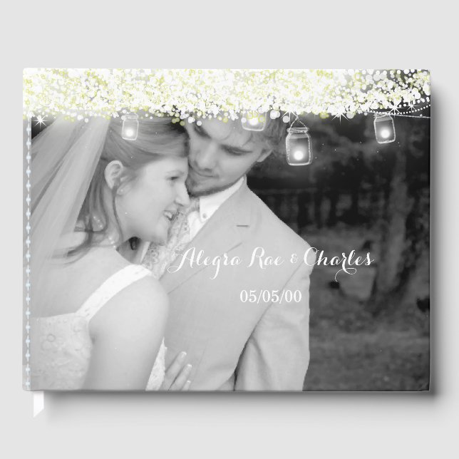 Libro De Visitas Mason Jar Elegant bajo la foto del Boda de las est (Anverso)