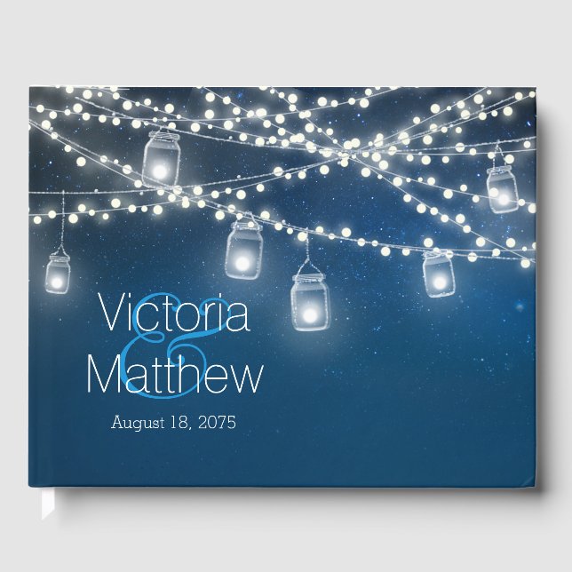 Libro De Visitas Mason Jar String Light Boda Guest Book (Anverso)