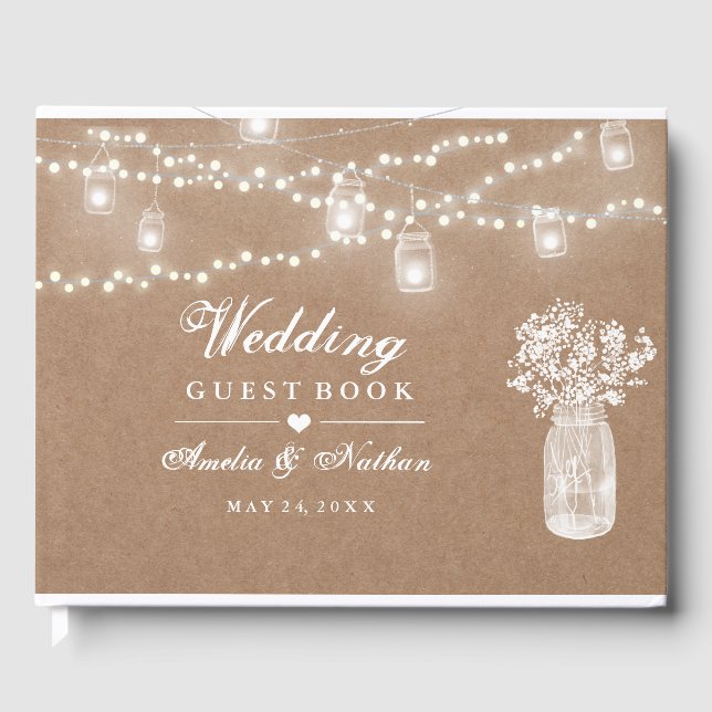 Libro De Visitas Mason Jar String Lights Boda Guest Book (Anverso)