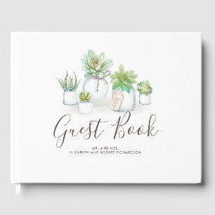 Libro De Visitas Mason Jars y Small Succulents Moderno Boda