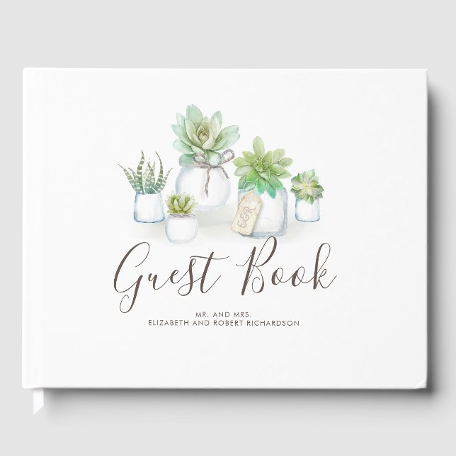 Libro De Visitas Mason Jars y Small Succulents Moderno Boda (Anverso)
