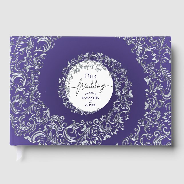 Libro De Visitas Matrimonio de Damasco Purple Elegant (Anverso)