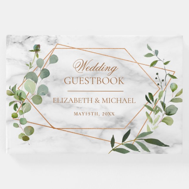 Libro De Visitas Matrimonio elegante de la Mármol del Eucalipto Geo (Anverso)