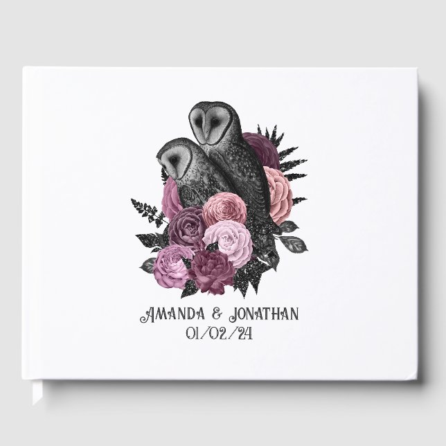 Libro De Visitas Mauve Floral Glam Gothic Owls Boda (Anverso)