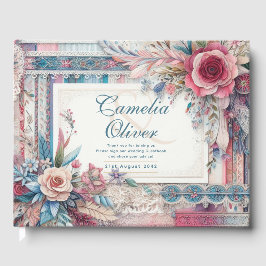 Libro De Visitas Máximo Boda Vintage Floral Verde azulado