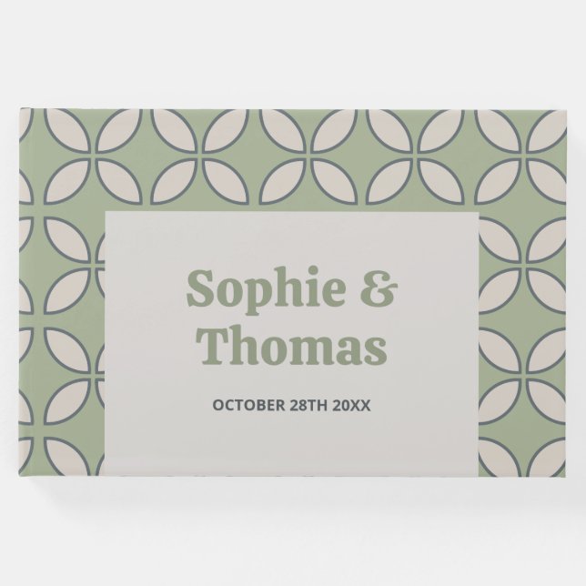 Libro De Visitas Mediados del Siglo Mod Retro Boda Olive Green (Anverso)