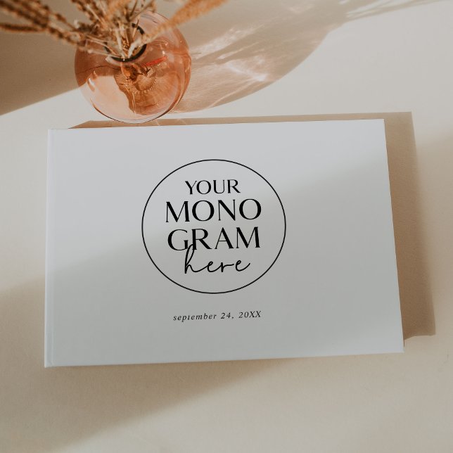 Libro De Visitas MEGHAN Monograma Boda moderno clásico blanco negro (MEGHAN Monogram Black White Classic Modern Wedding Guest Book)