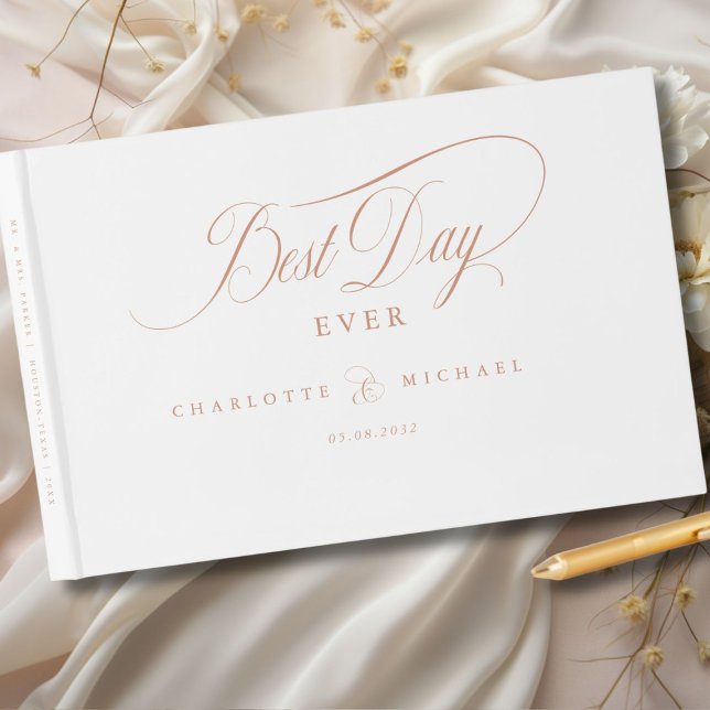 Libro De Visitas ¡MEJOR DÍA DE LA VIDA!  Elegante, Boda (BEST DAY EVER! Elegant, White, Wedding Guest Book with your name and date. Scripted Font.)