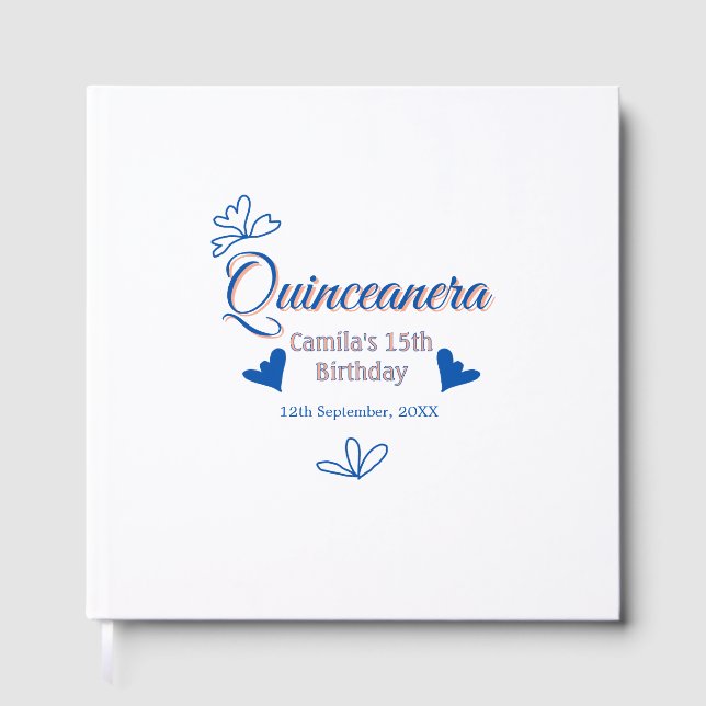 Libro De Visitas Melocotón azul quinceanera 15º cumpleaños méxico r (Anverso)