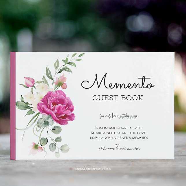 Libro De Visitas Memento Boda Guest Book Pink Rose Peony Blooms (Sign in, Share a Smile: Elegant Rose & Peony Guest Book!)