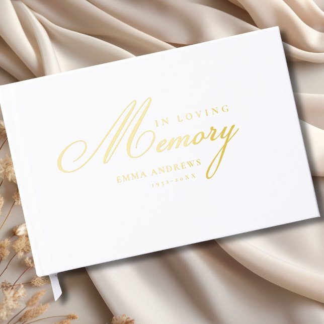 Libro De Visitas Memoria "en memoria amorosa" Relieve metalizado do (Memory "In Loving memory" Gold-Foil, White Foil Guest Book)