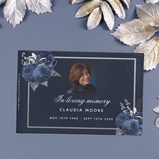 Libro De Visitas Memoria fúnebre adorable foto azul floral (Subido por el creador)