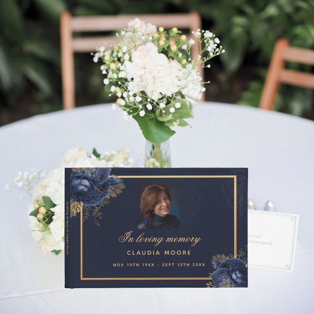 Libro De Visitas Memoria fúnebre adorable foto azul floral (Subido por el creador)
