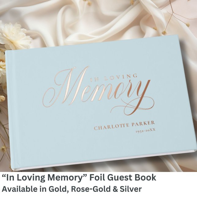 Libro De Visitas Memorial "En la memoria amorosa" Rosa-Relieve meta (Personalized Memorial "In Loving memory" Gold-Foil, Green Foil Guest Book.)