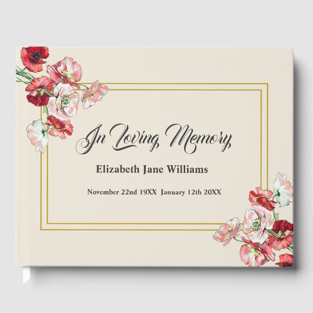 Libro De Visitas Memorial Funeral | Amapolas acuarela (Anverso)