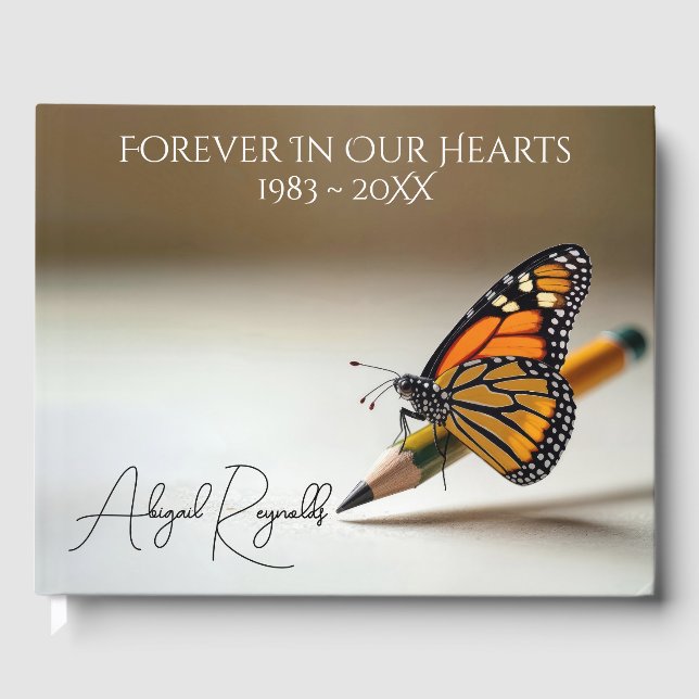Libro De Visitas Memorial Monarch Butterfly On a Pencil (Anverso)