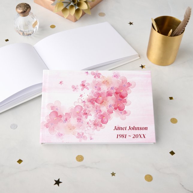 Libro De Visitas Memorial Service Cherry Blossoms On Pink  (Anverso Abierto)