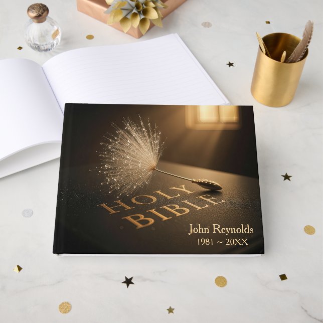 Libro De Visitas Memorial Service Dandelion On a Bible (Anverso Abierto)