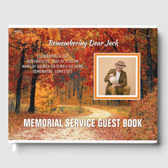 Libro De Visitas Memorial Service Fall Forest Autumn Añadir tu foto (Anverso)