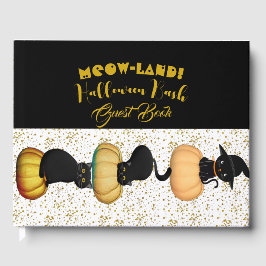 Libro De Visitas MEOW Land Halloween Bash Black Cats Gold Purpurina