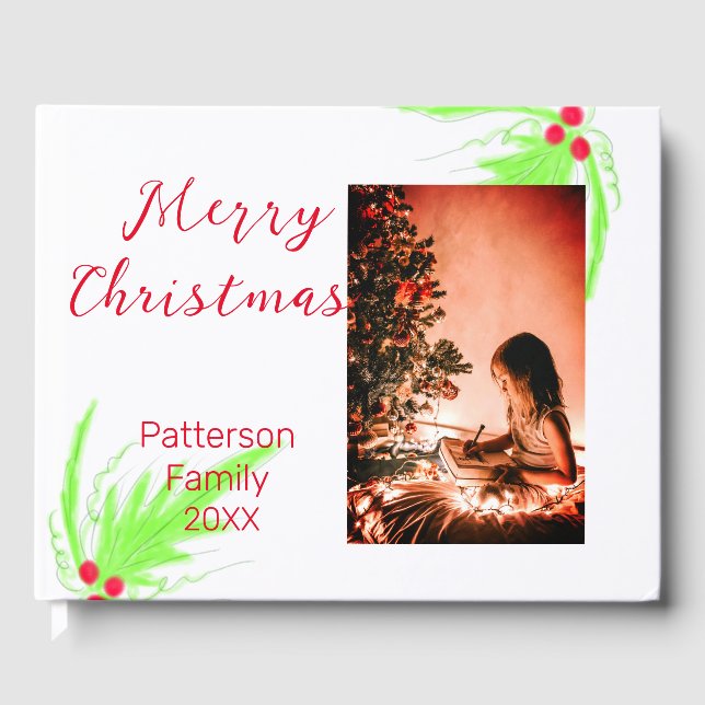 Libro De Visitas Merry Bright Navidades agregan nombre de familia a (Anverso)