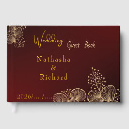 Libro De Visitas Midnight Burgundy & Gold Floral Wedding 