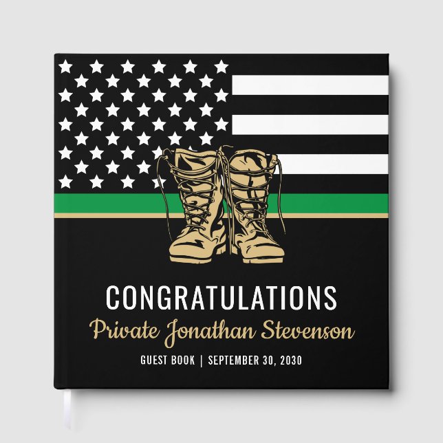 Libro De Visitas Military Graduation Thin Green Line Flag Army (Anverso)