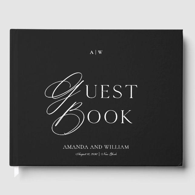 Libro De Visitas Minimal Black & White Wedding Guest Book (Anverso)