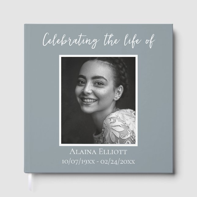 Libro De Visitas Minimal Celebration of Life Photo Custom Funeral  (Anverso)