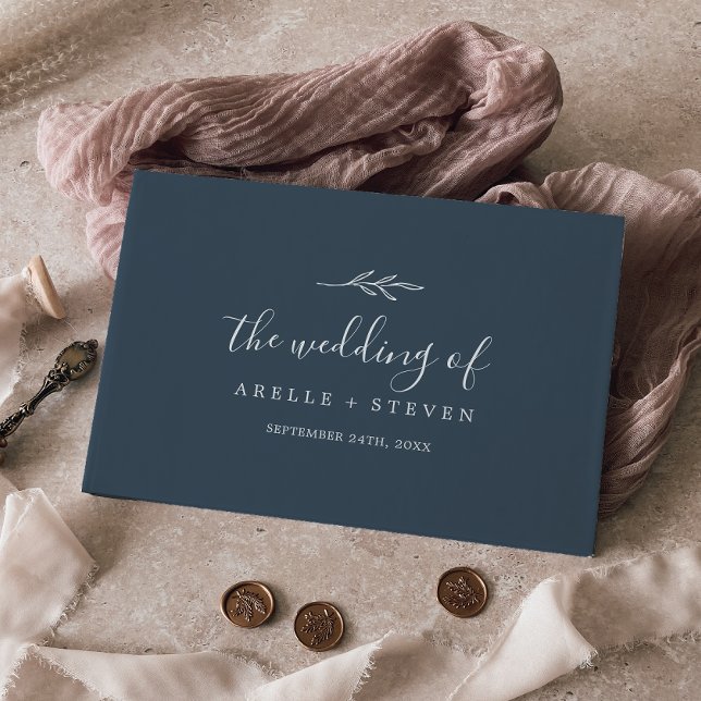 Libro De Visitas Minimal Leaf | Monograma Azul Pizarra en la Parte  (Subido por el creador)