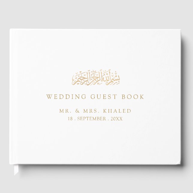 Libro De Visitas Minimal Modern Gold Arabic Script Muslim Wedding (Anverso)