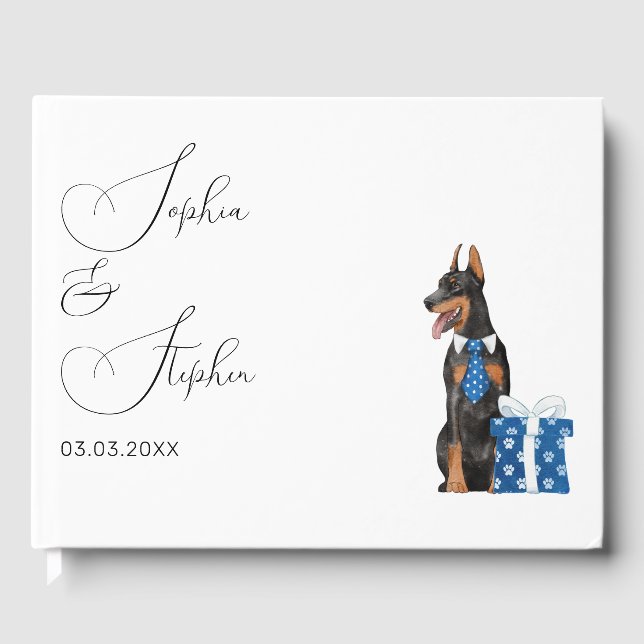 Libro De Visitas Minimalismo con Boda de perro doberman (Anverso)