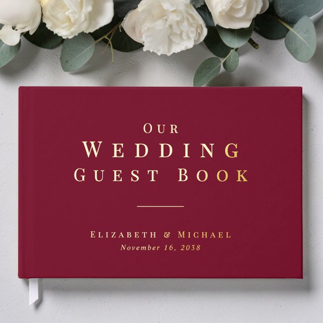 Libro De Visitas Minimalist Burgundy Wedding (Minimalist Burgundy Wedding Foil Guest Book)
