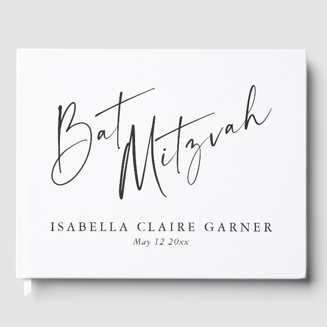 Libro De Visitas Minimalist Classic Black White Custom Bat Mitzvah (Anverso)
