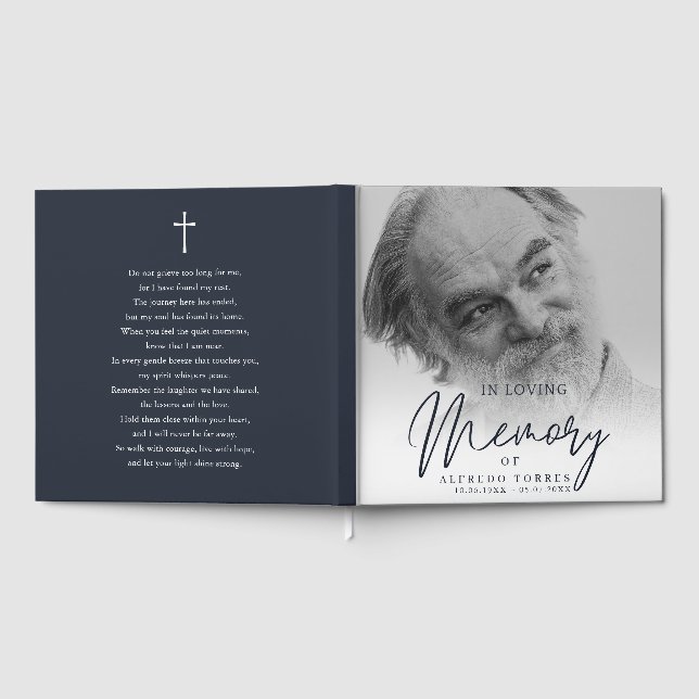 Libro De Visitas Minimalist Dark Blue In Loving Memory Funeral  (Lleno)