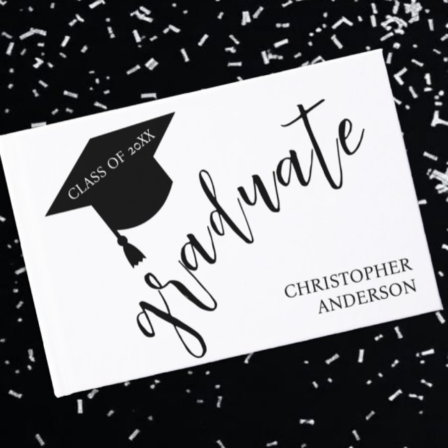 Libro De Visitas Minimalist Grad Cap Black & White Graduation (Subido por el creador)