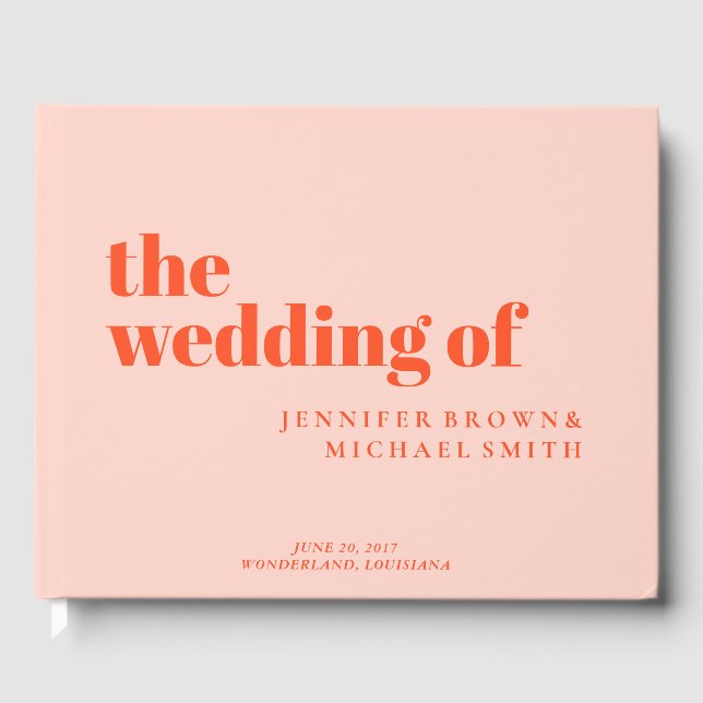 Libro De Visitas Minimalist Orange Pink Swash Wedding (Anverso)