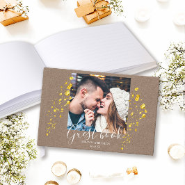Libro De Visitas Minimalist Rustic Elegant Gold Foil Photo Wedding