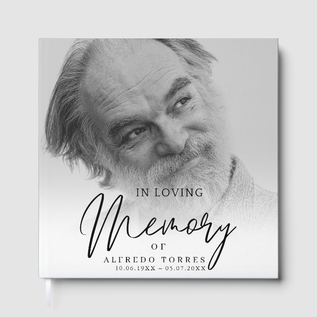 Libro De Visitas Minimalist White & Green In Loving Memory Funeral  (Anverso)