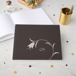 Libro De Visitas Minimalista Boda Floral Moderna Greige y Espresso